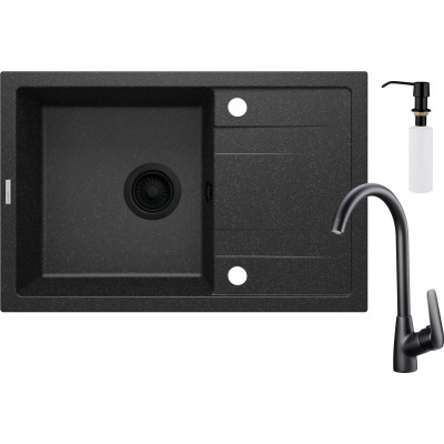 Deante Corio zlewozmywak granitowy 67x44 cm z baterią kuchenną i dozownikiem grafit mat/czarny ZRCC2113