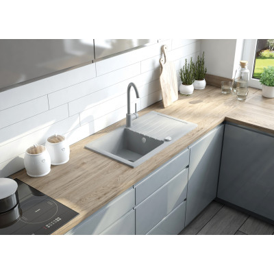 Deante Zorba zlewozmywak granitowy 58x44 cm z baterią kuchenną Nemezja szary metalik ZQZAS11A