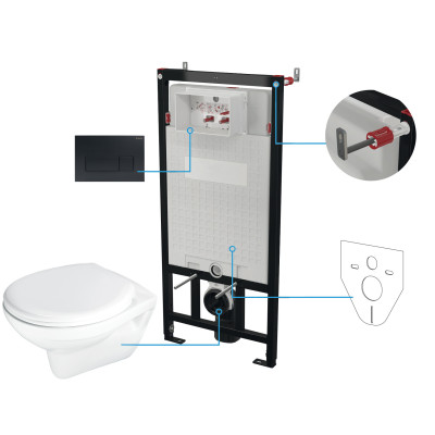 Deante Boro zestaw stelaż z miską, deską i przyciskiem wisząca bez kołnierza biały połysk CMON6SPW