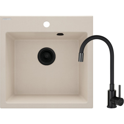 Deante Evora zlewozmywak z baterią beżowy/czarny ZQJN5103