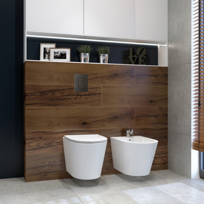 HOMELIKE ZESTAW GROHE 4 w 1 + przycisk czarny prostokątny + miska WC Galve 3.0 tornado