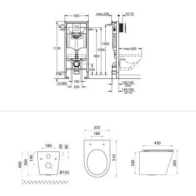 HOMELIKE ZESTAW GROHE 4 w 1 + przycisk czarny prostokątny + miska WC Galve 3.0 tornado