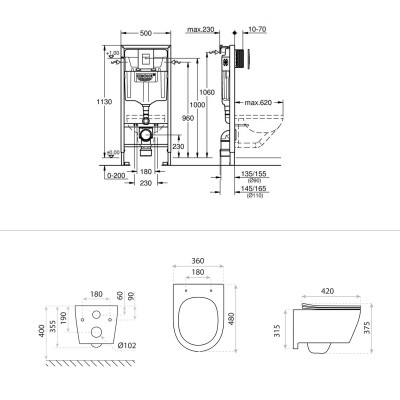 HOMELIKE ZESTAW GROHE 4 w 1 + przycisk czarny prostokątny + miska Praia