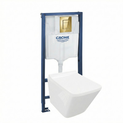 HOMELIKE ZESTAW GROHE 4 w 1 + przycisk złoty prostokątny + miska WC Lago 3.0 tornado