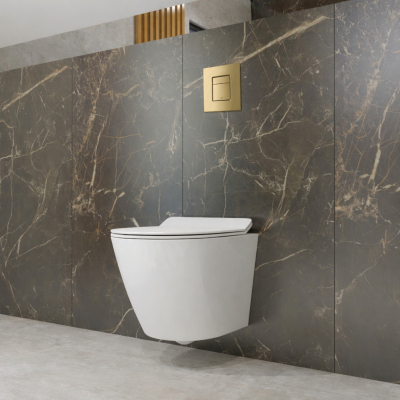 HOMELIKE ZESTAW GROHE 4 W 1 + przycisk złoty szczotkowany prostokątny + miska WC Sofi slim