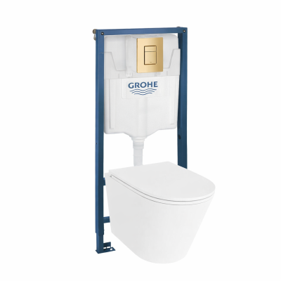 HOMELIKE ZESTAW GROHE 4 W 1 + przycisk złoty szczotkowany prostokątny + miska WC Galve 3.0 tornado