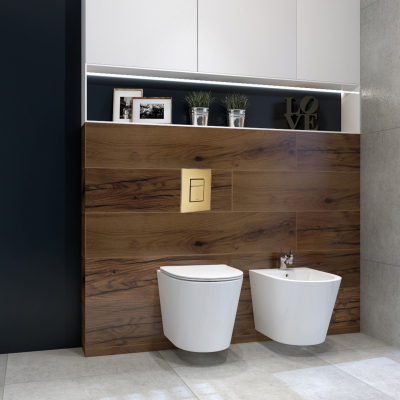 HOMELIKE ZESTAW GROHE 4 W 1 + przycisk złoty szczotkowany prostokątny + miska WC Galve 3.0 tornado