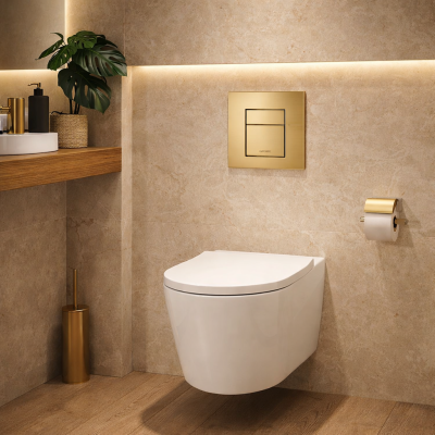 HOMELIKE ZESTAW GROHE 4 W 1 + przycisk złoty szczotkowany prostokątny + miska WC Versoni 3.0 tornado