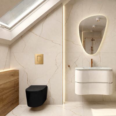 HOMELIKE ZESTAW GROHE 4 W 1 + przycisk złoty szczotkowany prostokątny + miska WC Versoni black 3.0 tornado