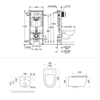 HOMELIKE ZESTAW GROHE 4 W 1 + przycisk miedź połysk prostokątny + miska WC Versoni 3.0 tornado