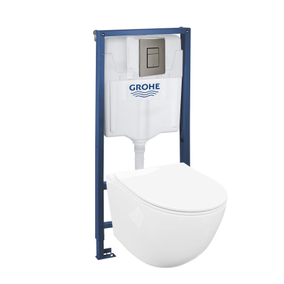 HOMELIKE ZESTAW GROHE 4 W 1 + przycisk gunmetal grafit prostokątny + miska WC Sinto 3.0 tornado