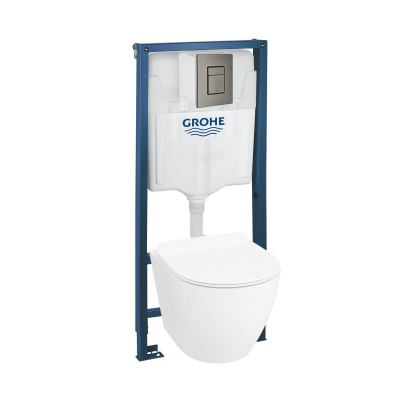 HOMELIKE ZESTAW GROHE 4 W 1 + przycisk gunmetal grafit prostokątny + miska WC Sofi slim