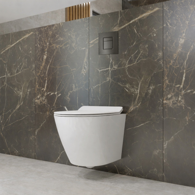 HOMELIKE ZESTAW GROHE 4 W 1 + przycisk gunmetal grafit prostokątny + miska WC Sofi slim