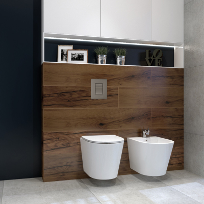 HOMELIKE ZESTAW GROHE 4 W 1 + przycisk gunmetal grafit prostokątny + miska WC Galve 3.0 tornado