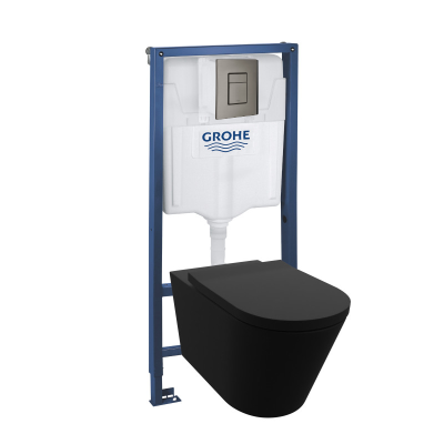 HOMELIKE ZESTAW GROHE 4 W 1 + przycisk gunmetal grafit prostokątny + miska WC Versoni black 3.0 tornado