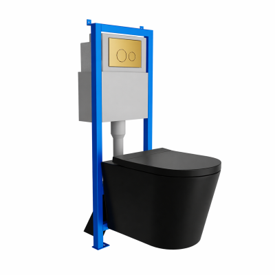 HOMELIKE Zestaw WC 4w1 Versoni Black 3.0 tornado + przycisk złoty prostokątny (101.4.5)