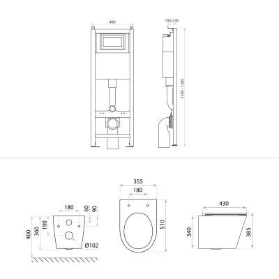 HOMELIKE Zestaw WC 4w1 Galve 3.0 tornado + przycisk czarny prostokątny (101.3.4)