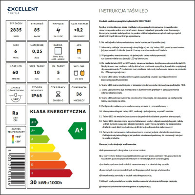 EXCELLENT TAŚMA 60XLED 24V 6W BIAŁA ZIMNA 5M LIOS.L60/24V6W.CW.IP65