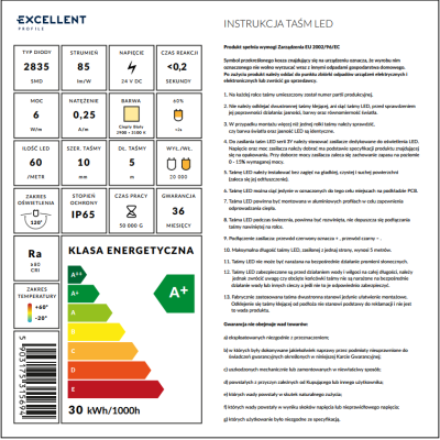EXCELLENT TAŚMA 60XLED 24V 6W BIAŁA CIEPŁA 5M LIOS.L60/24V6W.WW.IP65