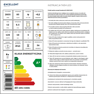 EXCELLENT TAŚMA 240XLED 24V 15W BIAŁA NEUTRALNA 5M LIOS.L120/24V12W.NW.IP65