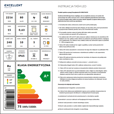 EXCELLENT TAŚMA 240XLED 24V 15W BIAŁA NEUTRALNA 5M LIOS.L240/24V15W.NW.IP65