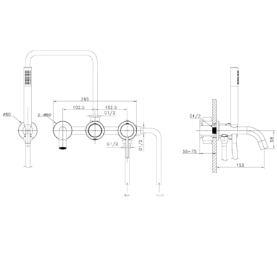 Bateria wannowa podtynkowa 4- otworowa Orion Brushed Copper