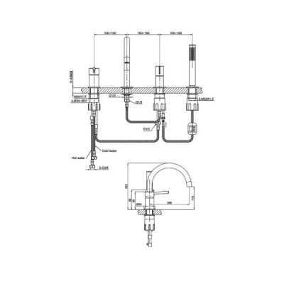 Bateria wannowa 4- otworowa Orion Brushed Copper
