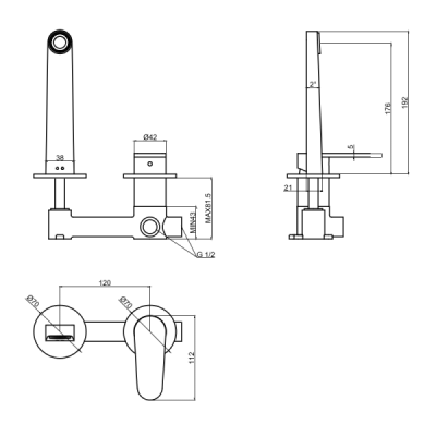 Bateria umywalkowa podtynkowa Cetus Matt Black