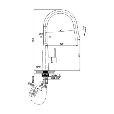 Bateria kuchenna z wyciąganą wylewką Orion Matt Black