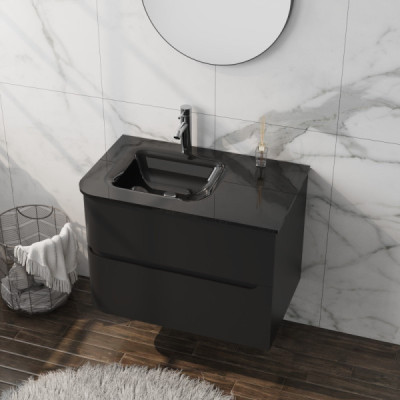 Szafka wisząca z umywalką szklaną Atlanta Black 800