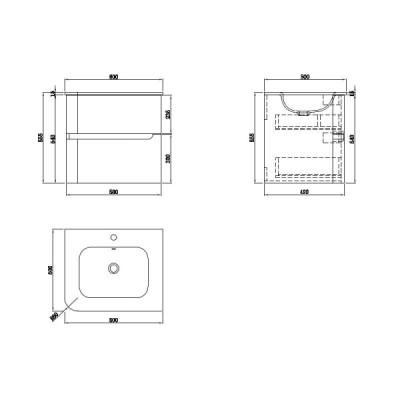 Szafka wisząca z umywalką szklaną Atlanta Black 600