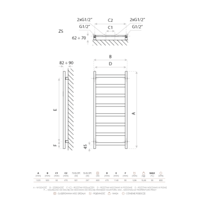 Grzejnik łazienkowy elektryczny Lungo Black 1320 z grzałką Black