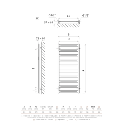 Grzejnik łazienkowy Hermes Metalic Grey 910