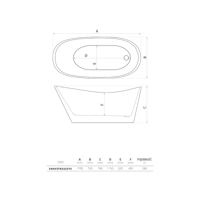 Wanna wolnostojąca Bellagio 1700